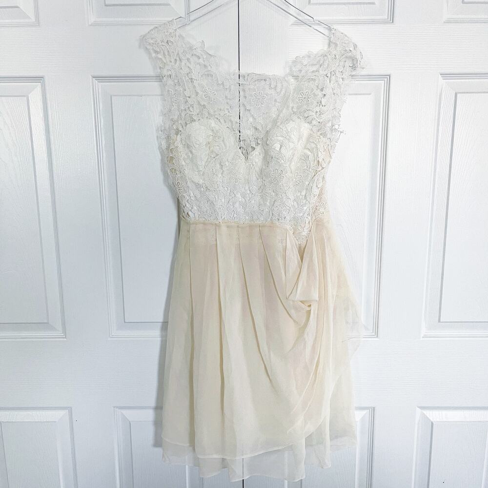 Sarah Seven Lace Overlay Sweetheart Neckline Fit and Flare Dress
